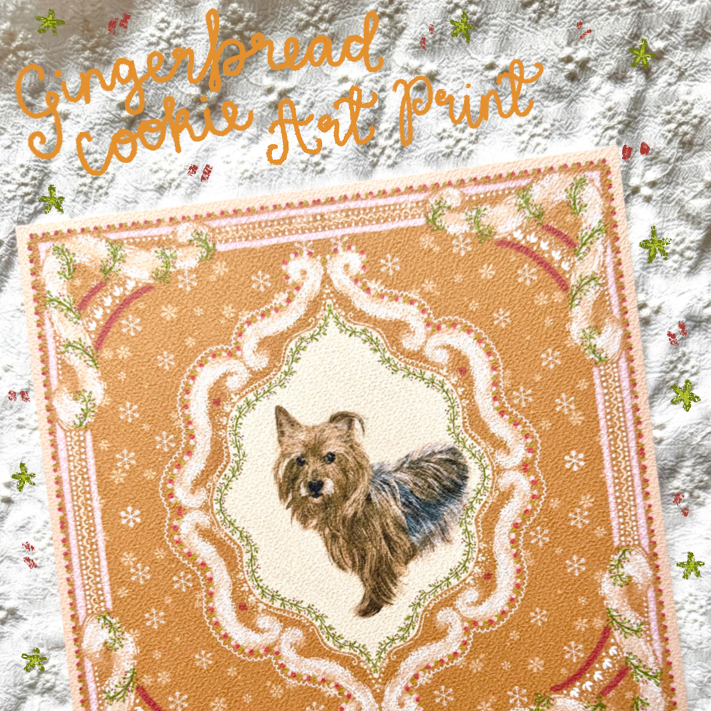 "Gingerbread Cookie" Blue & Tan Yorkshire Terrier Christmas Art Print