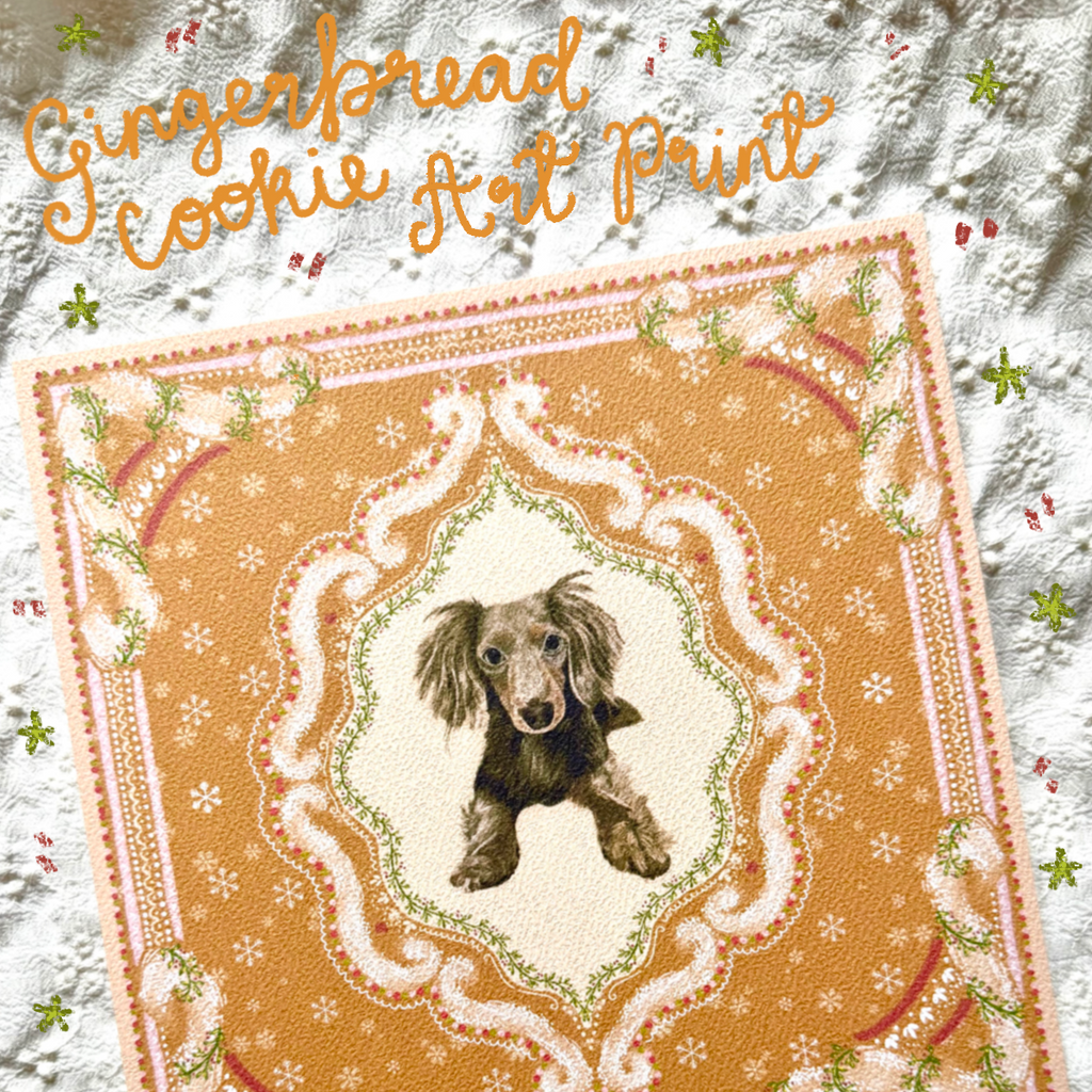 "Gingerbread Cookie" Chocolate Dapple Long-Haired Dachshund Christmas Art Print
