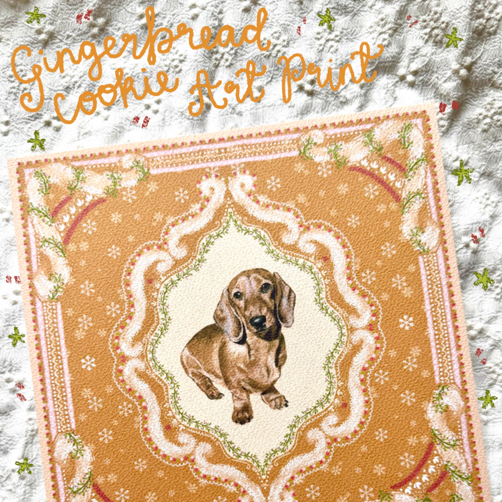 "Gingerbread Cookie" Red Smooth-Haired Dachshund Christmas Art Print