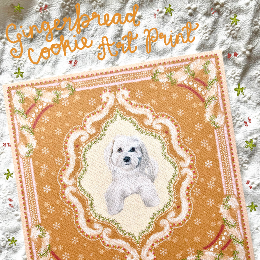 "Gingerbread Cookie" Cream Maltipoo (Maltese x Poodle Mix) Christmas Art Print