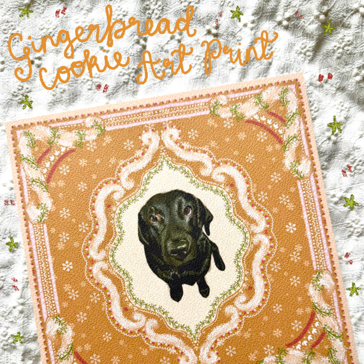 "Gingerbread Cookie" Black Labrador Retriever Christmas Art Print