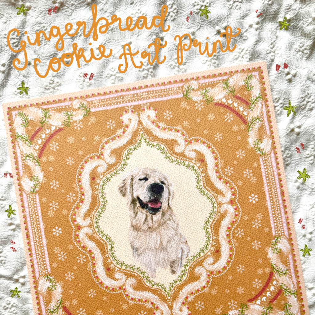 "Gingerbread Cookie" - English Cream Golden Retriever Christmas Art Print
