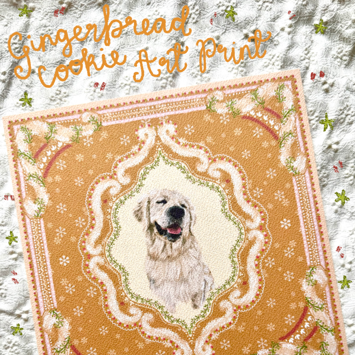 "Gingerbread Cookie" - English Cream Golden Retriever Christmas Art Print