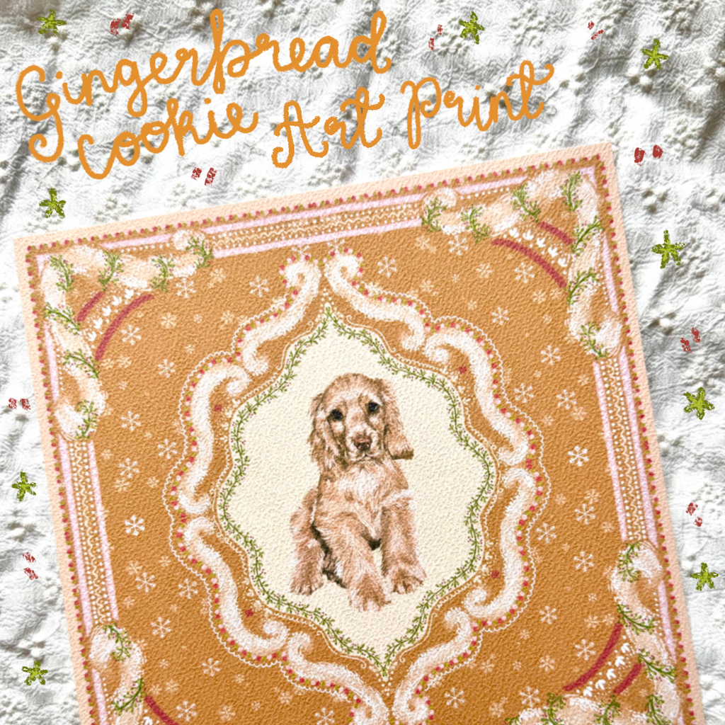 "Gingerbread Cookie" Golden English Cocker Spaniel Christmas Art Print