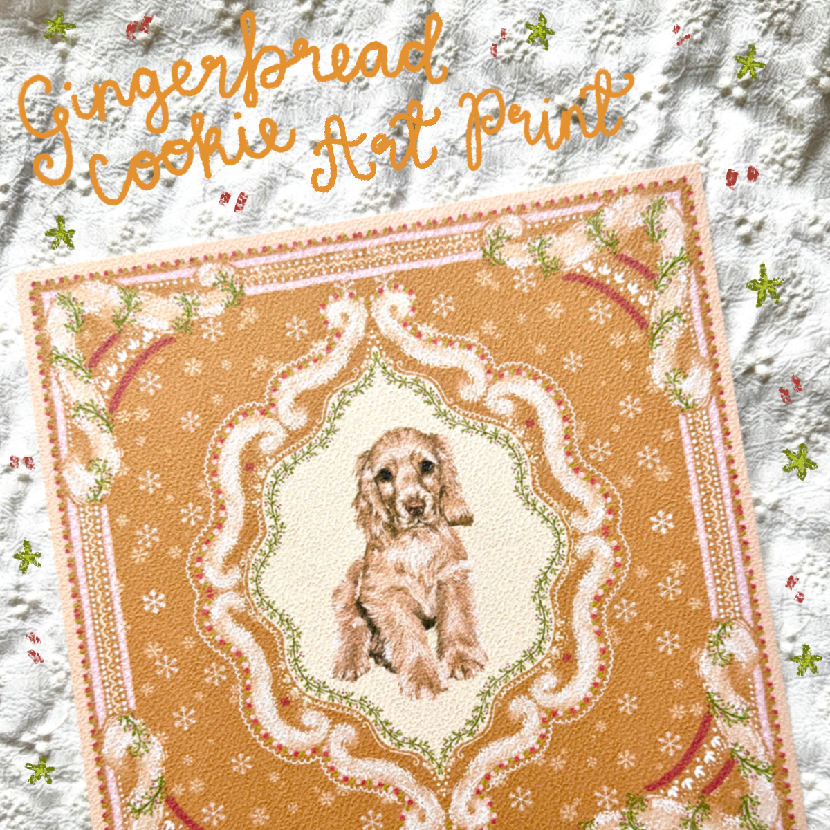 "Gingerbread Cookie" Golden English Cocker Spaniel Christmas Art Print
