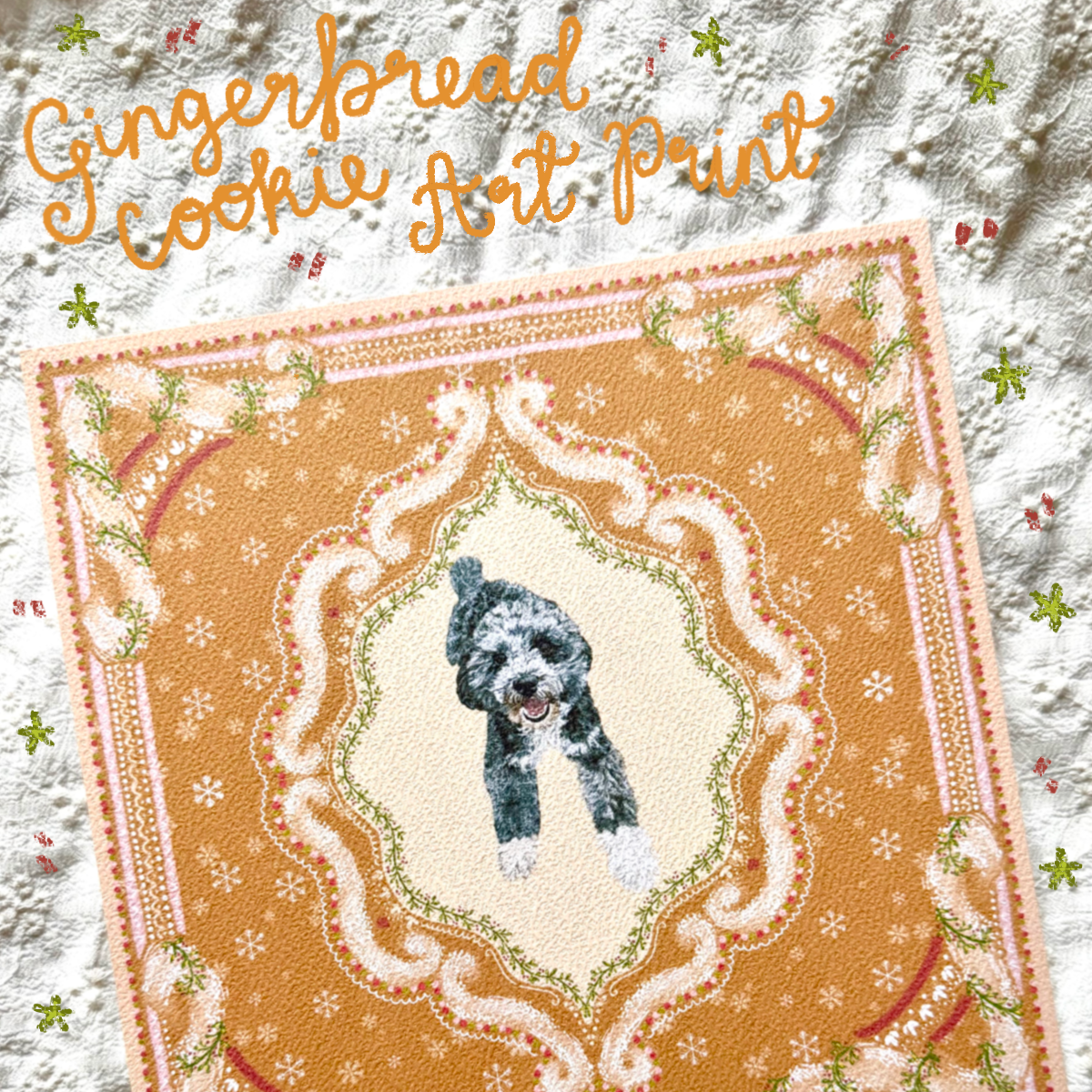 "Gingerbread Cookie" Blue Merle Cockapoo Christmas Art Print