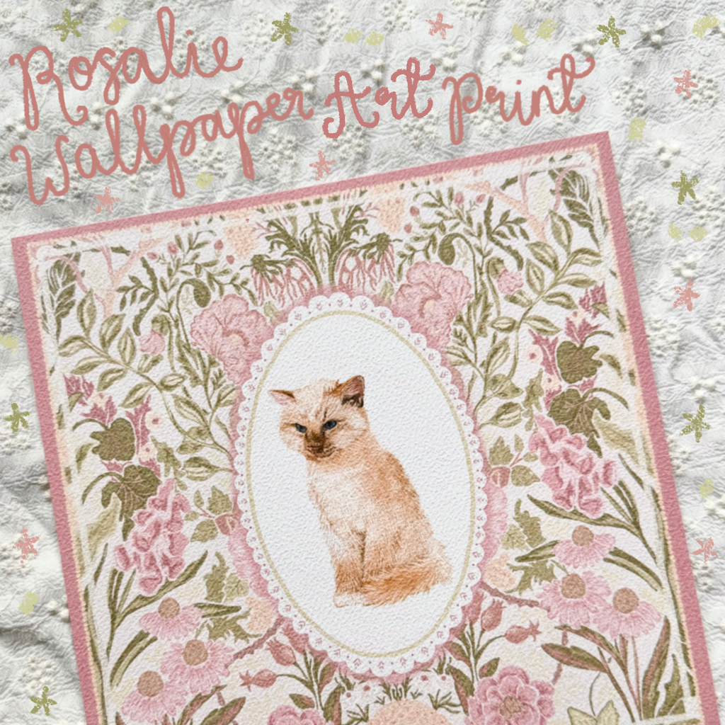 "Rosalie Wallpaper" Cream & Ginger Domestic Long-Haired Cat Art Print