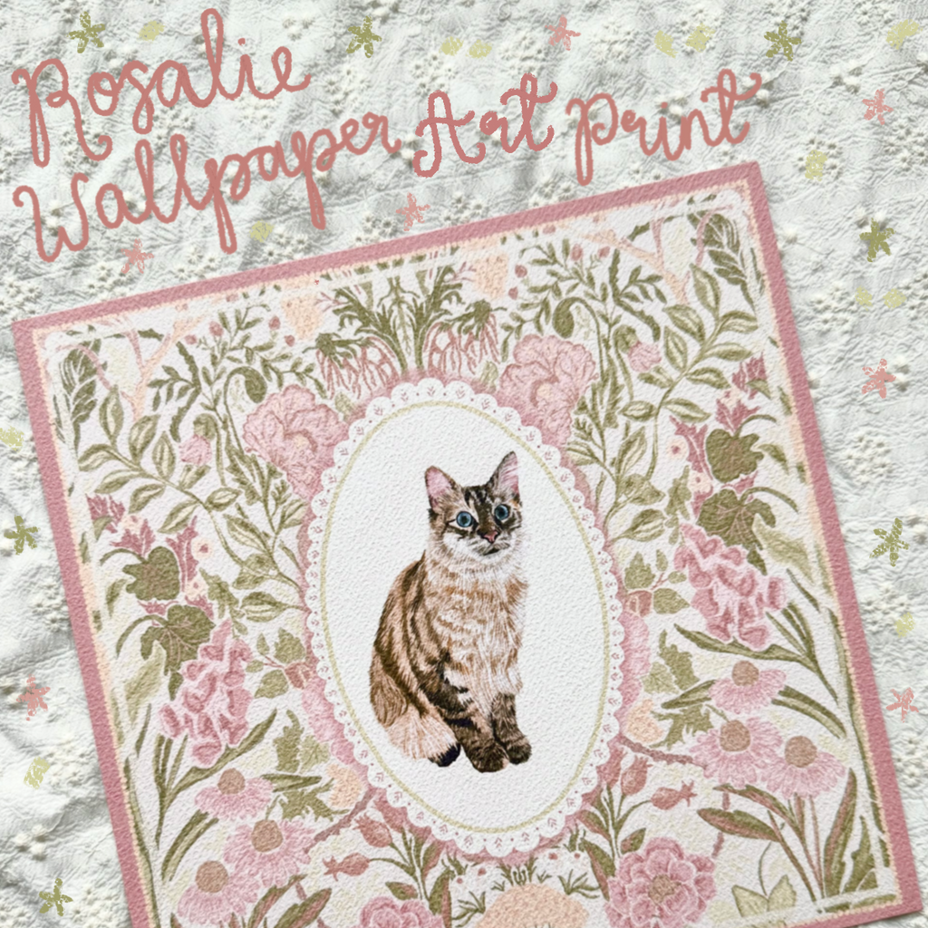 "Rosalie Wallpaper" Brown Lynx Point Maine Coon Mix Cat Art Print