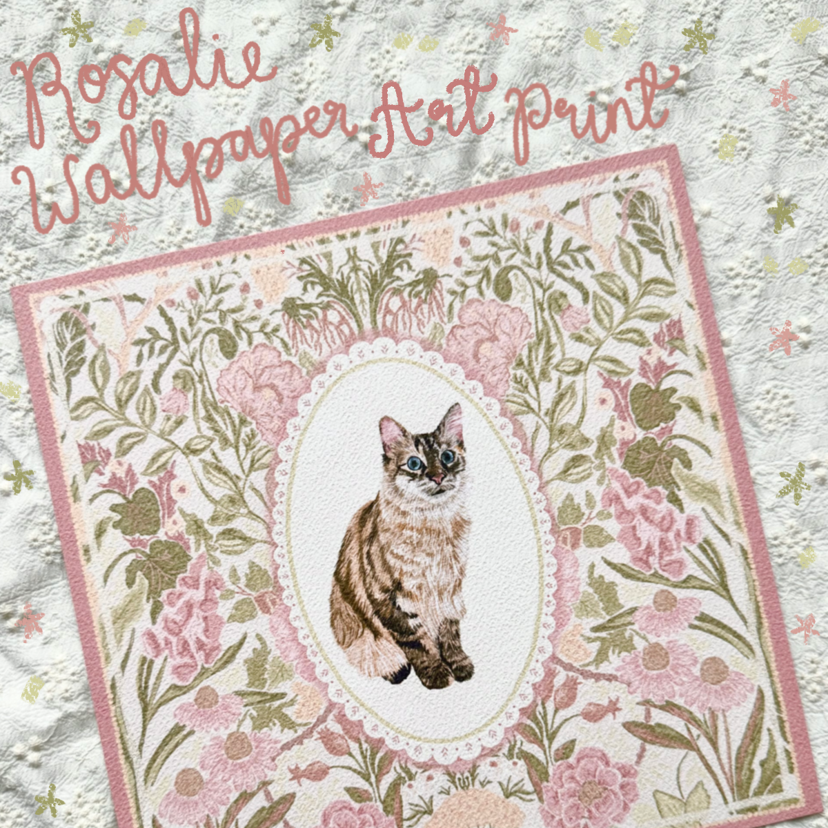 "Rosalie Wallpaper" Brown Lynx Point Maine Coon Mix Cat Art Print