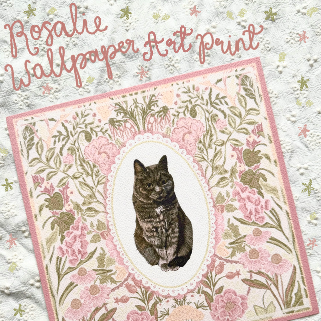 "Rosalie Wallpaper" Blue Smoke Domestic Shorthair Cat Art Print