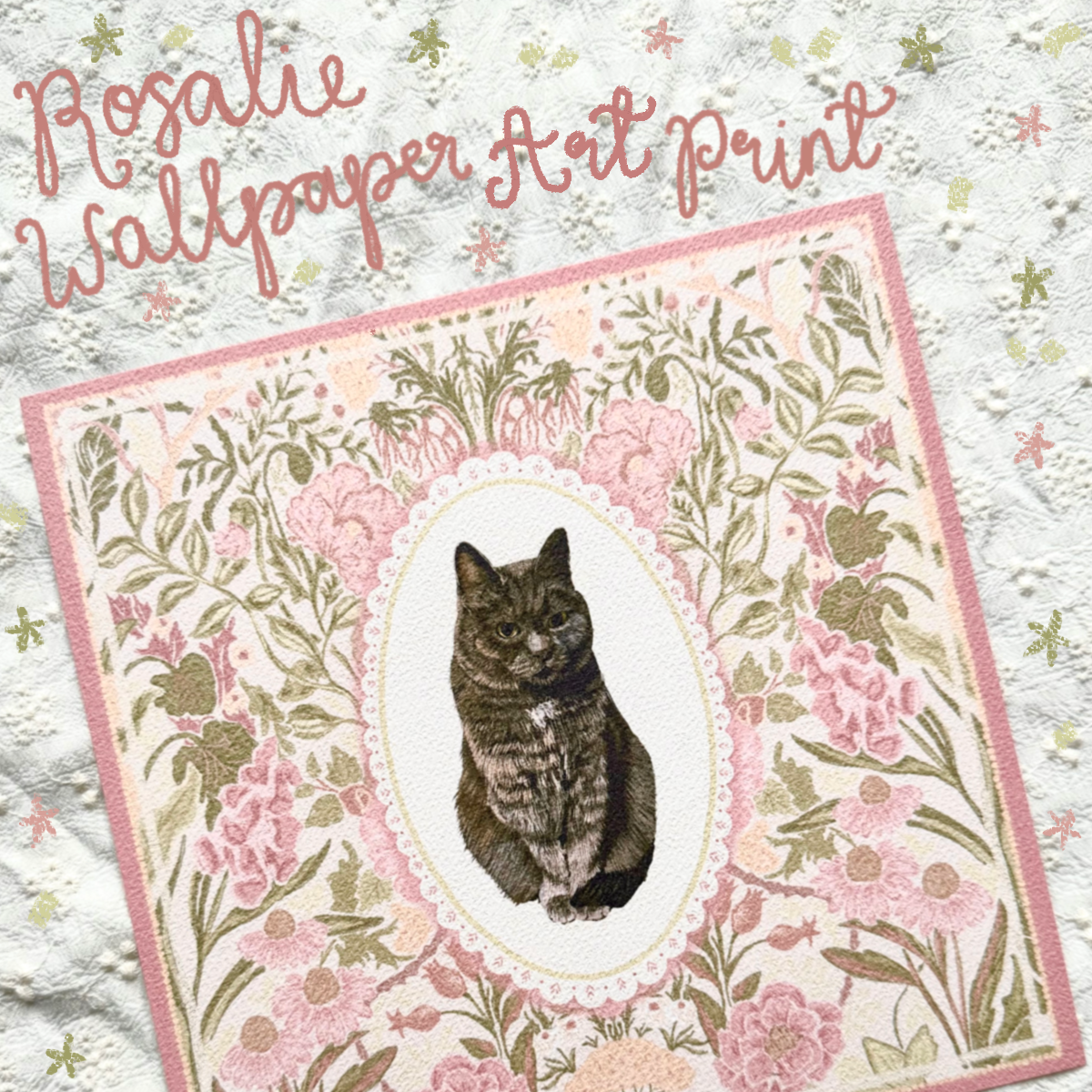 "Rosalie Wallpaper" Blue Smoke Domestic Shorthair Cat Art Print