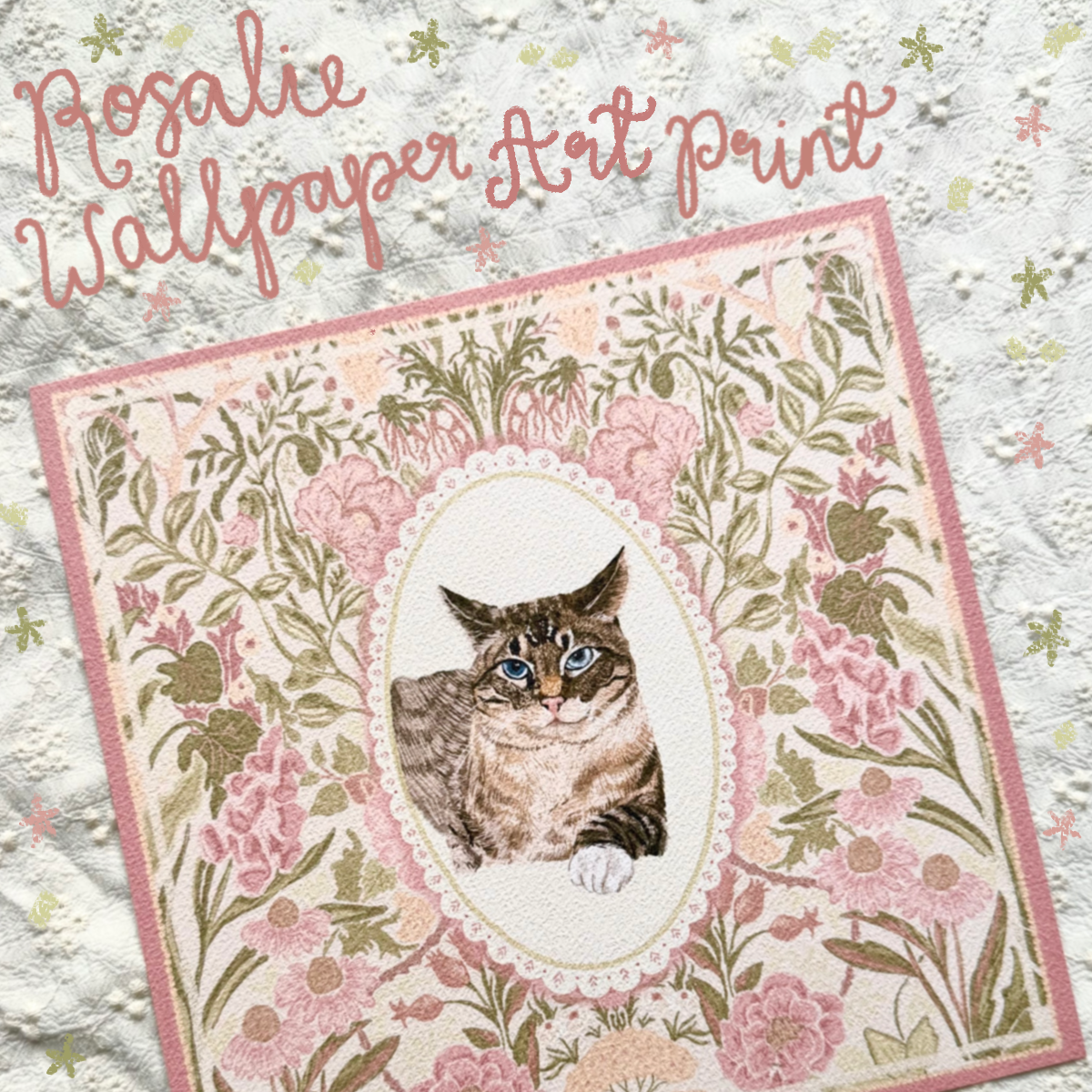 "Rosalie Wallpaper" Lynx Point Siamese Cat Art Print