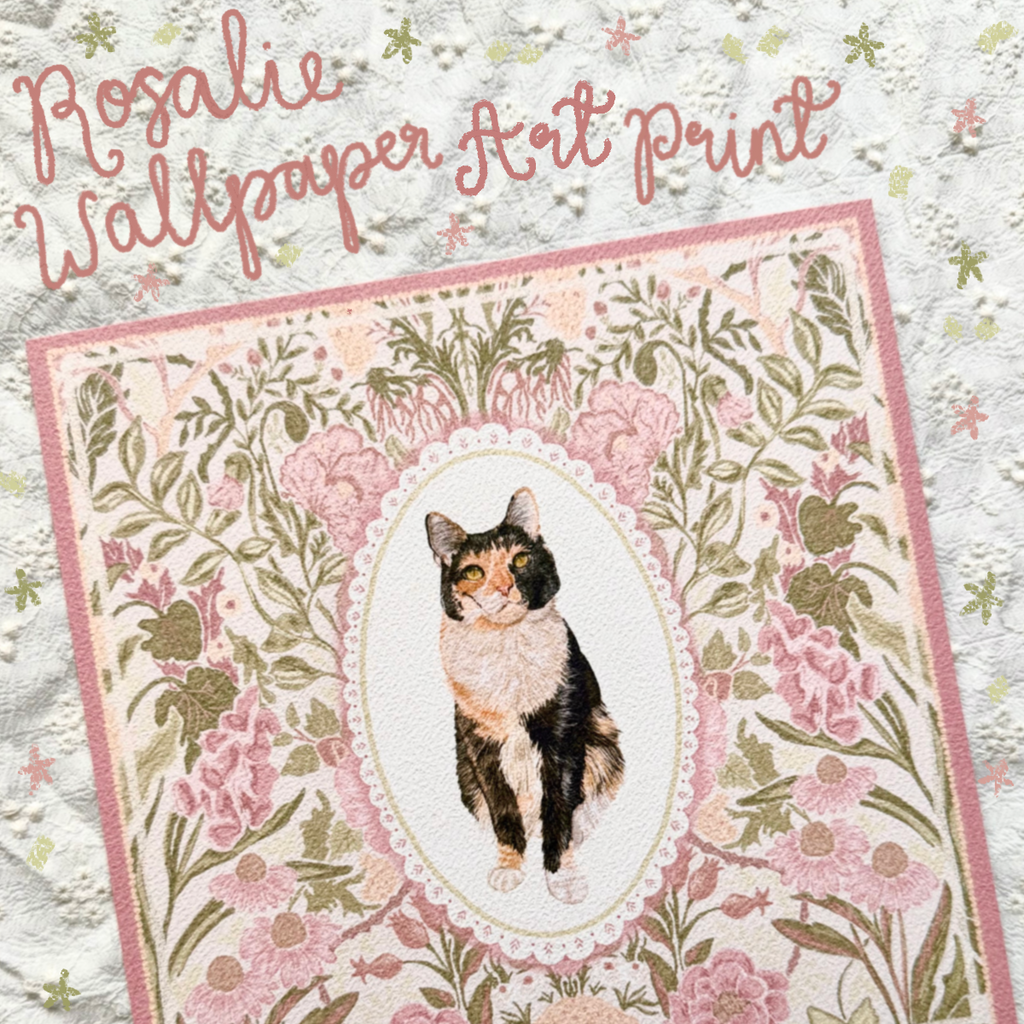 "Rosalie Wallpaper" Black, White & Orange Calico Domestic Shorthair Cat #2 Art Print