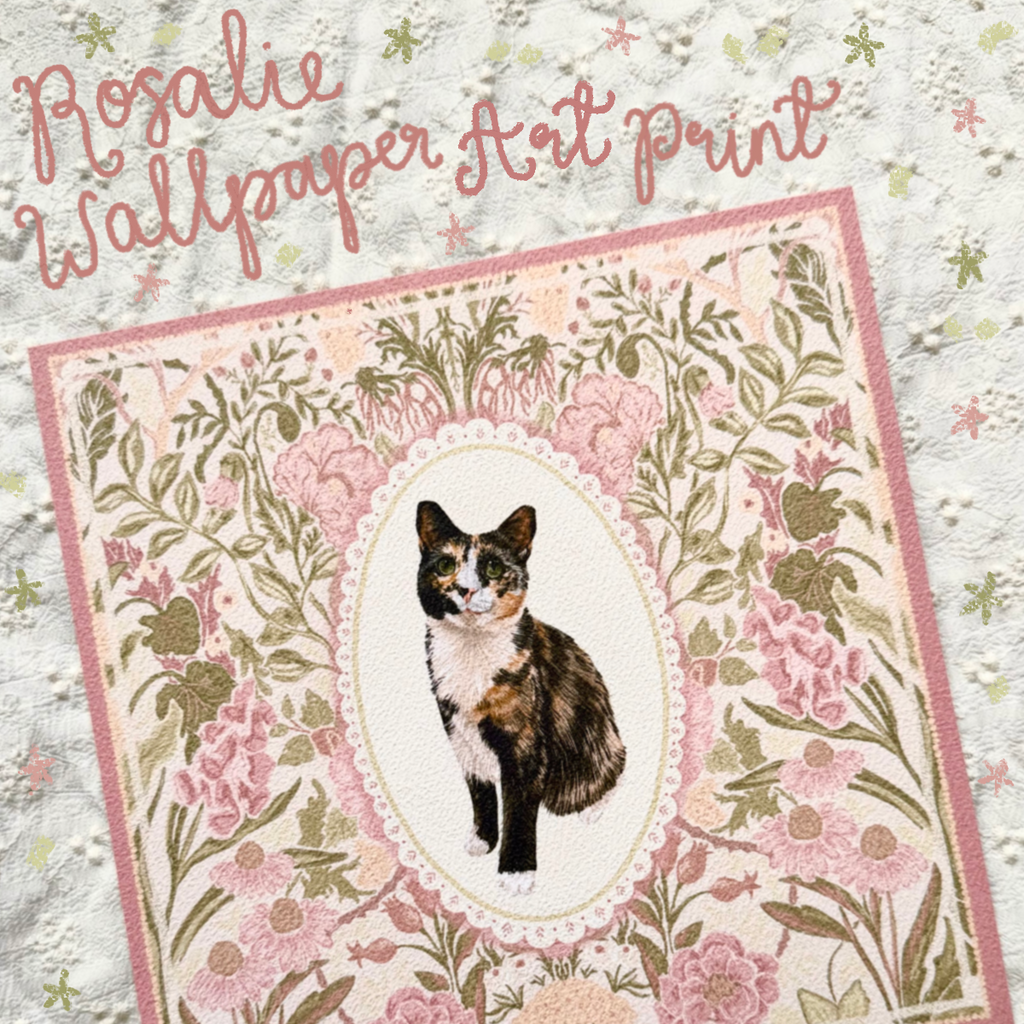 "Rosalie Wallpaper" Black, White & Orange Calico Domestic Shorthair Cat Art Print