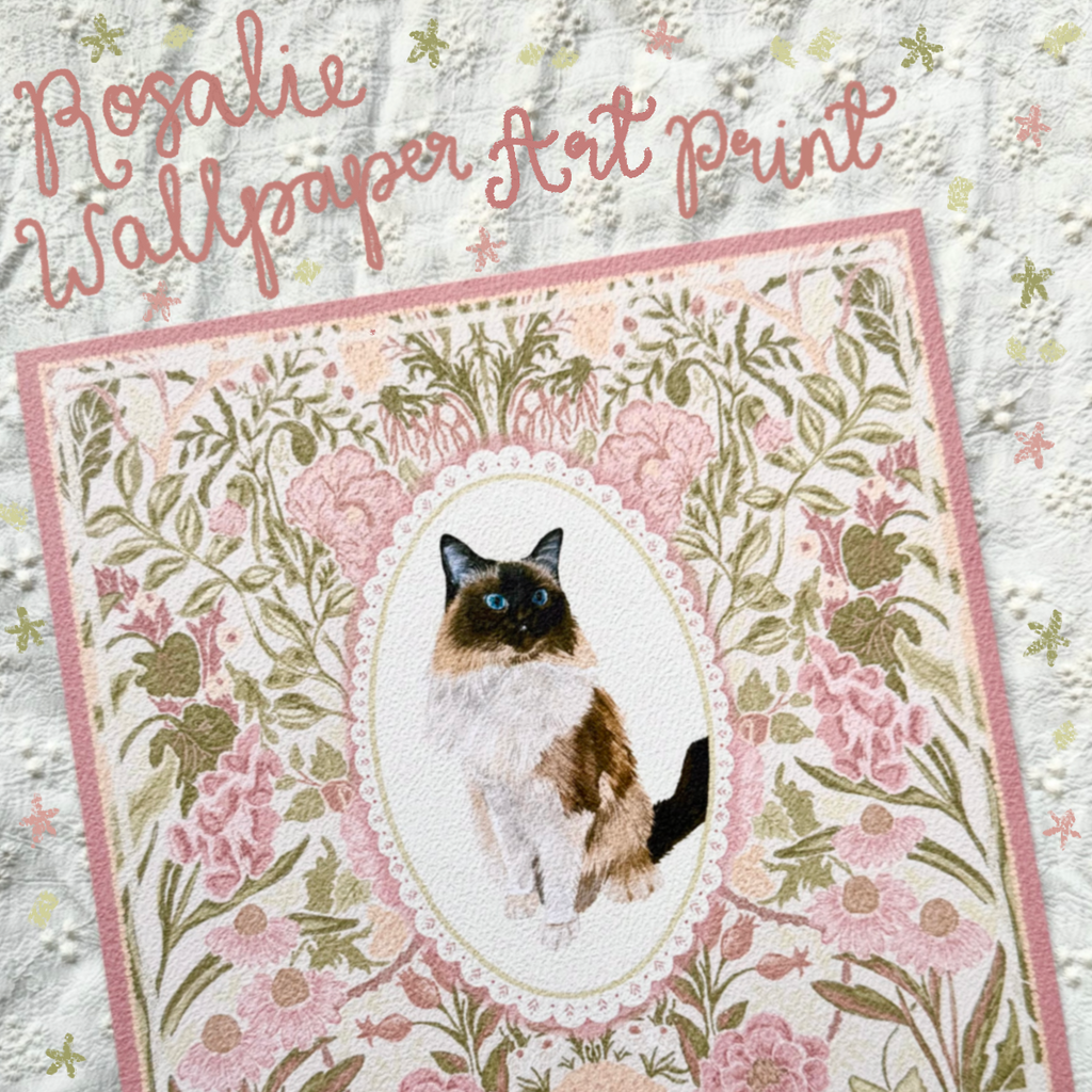 "Rosalie Wallpaper" Seal Point Mitted Ragdoll Cat Art Print