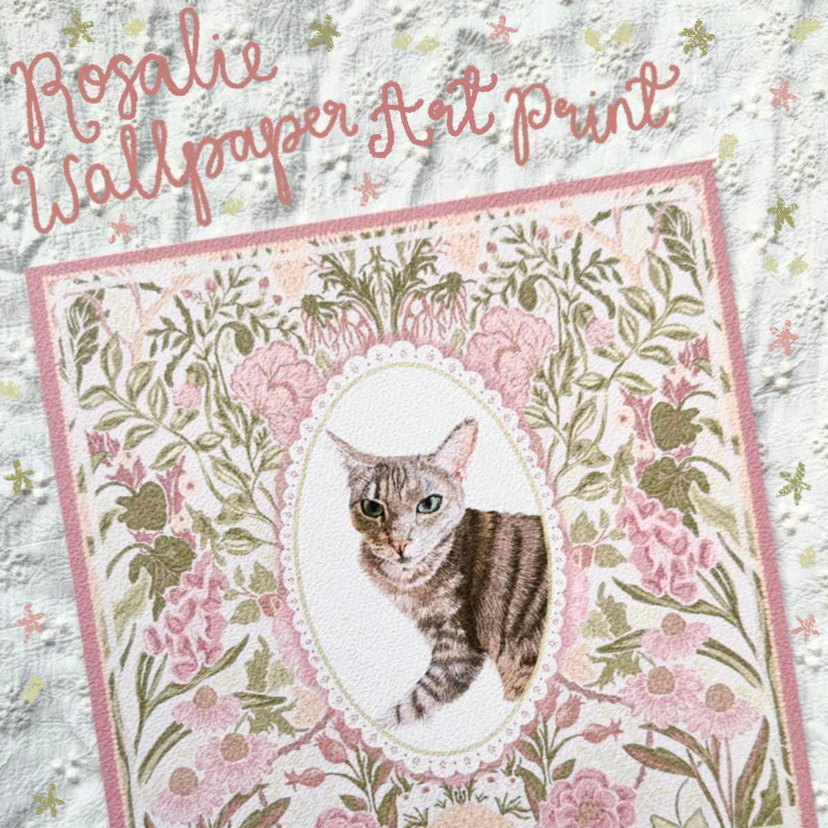 "Rosalie Wallpaper" Brown Mackerel Domestic Shorthair Cat Art Print