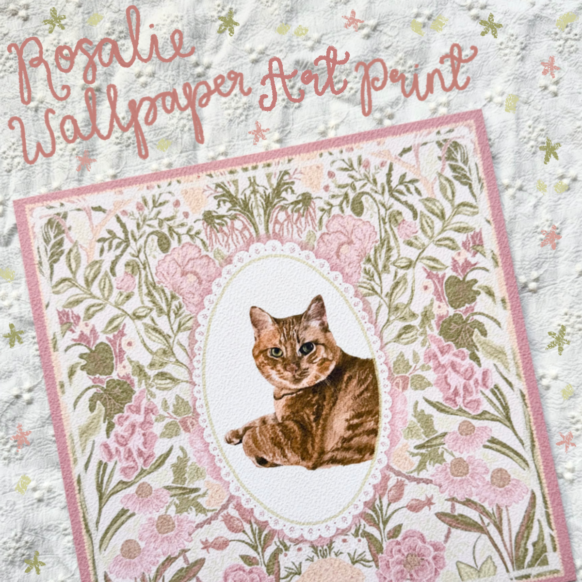 "Rosalie Wallpaper" Ginger Tabby Domestic Shorthair Cat Art Print