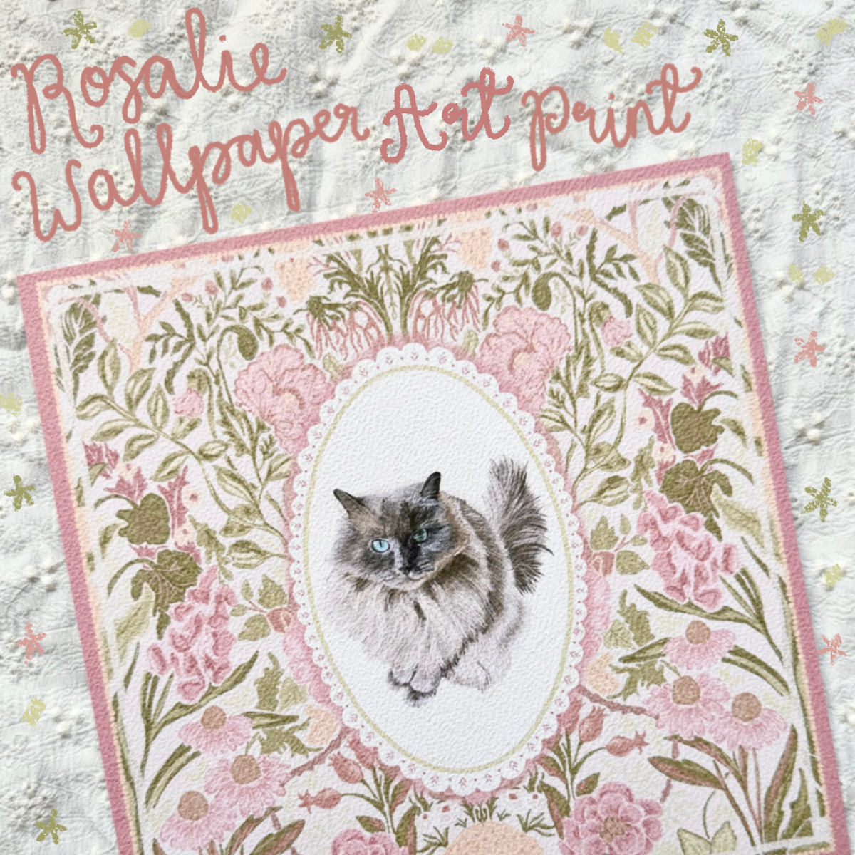 "Rosalie Wallpaper" Blue Point Ragdoll Cat Art Print