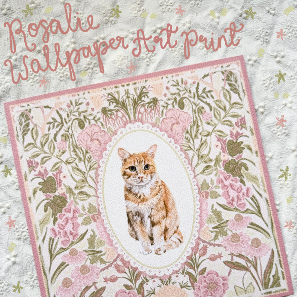"Rosalie Wallpaper" Orange Tabby Domestic Shorthair Cat Art Print