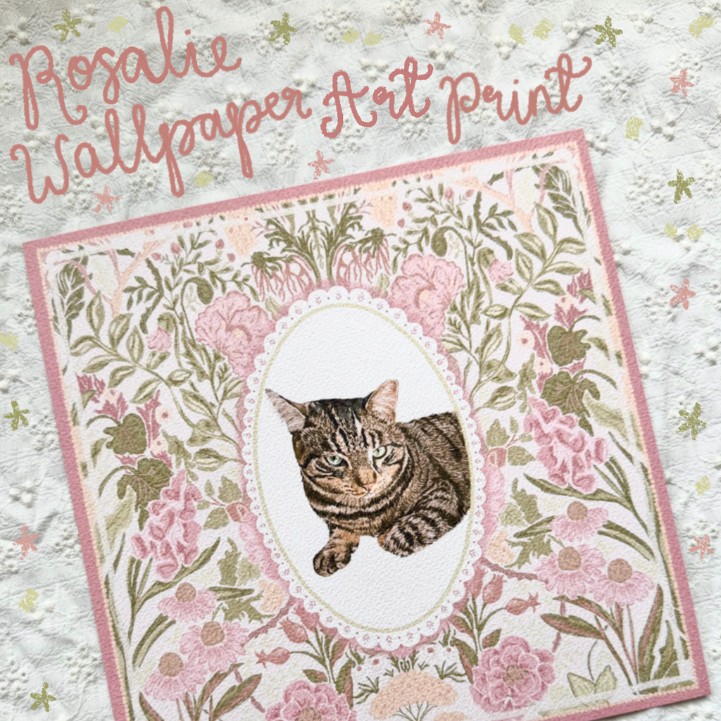 "Rosalie Wallpaper" Brown Tabby Domestic Shorthair Cat Art Print