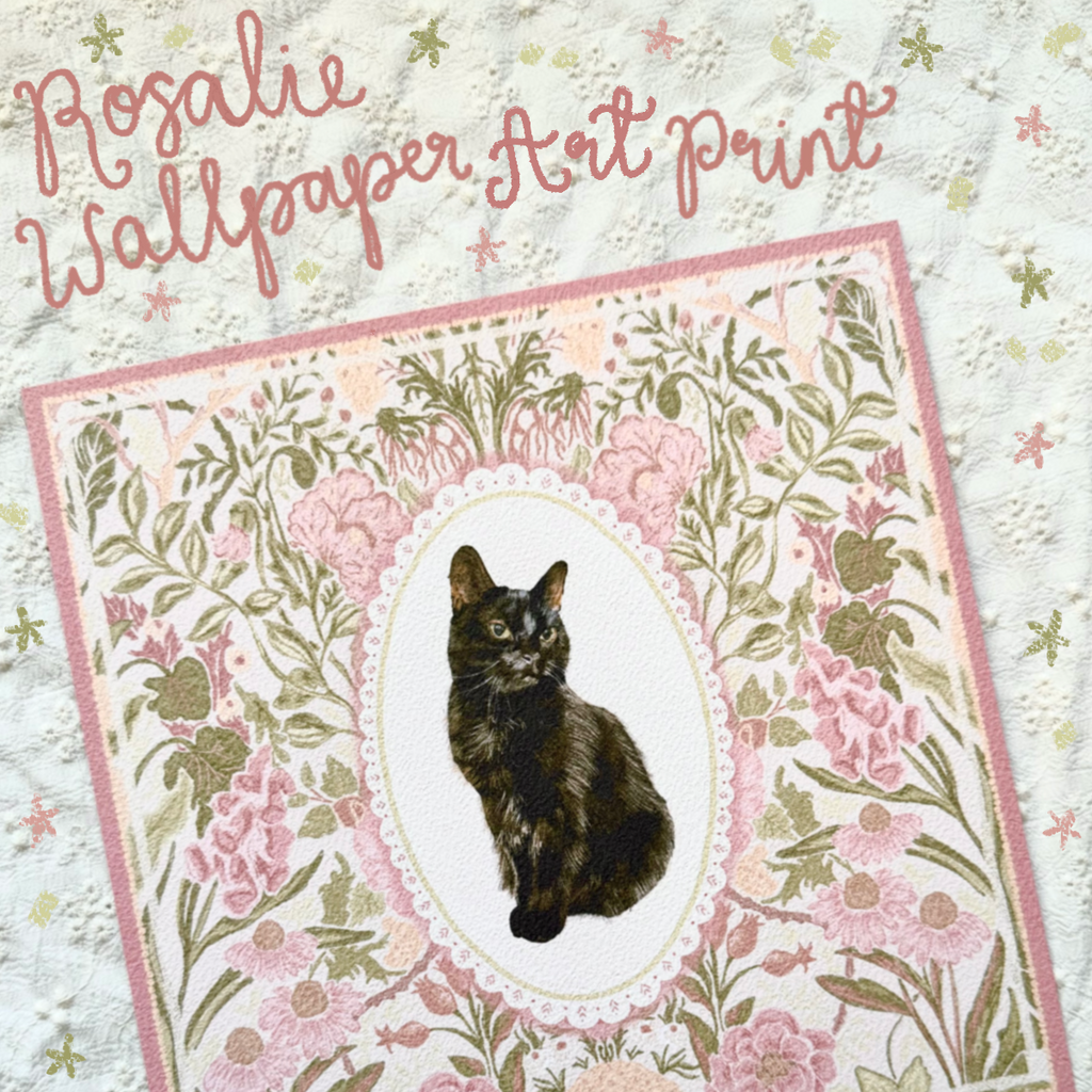 "Rosalie Wallpaper" Black Domestic Shorthair Cat Art Print