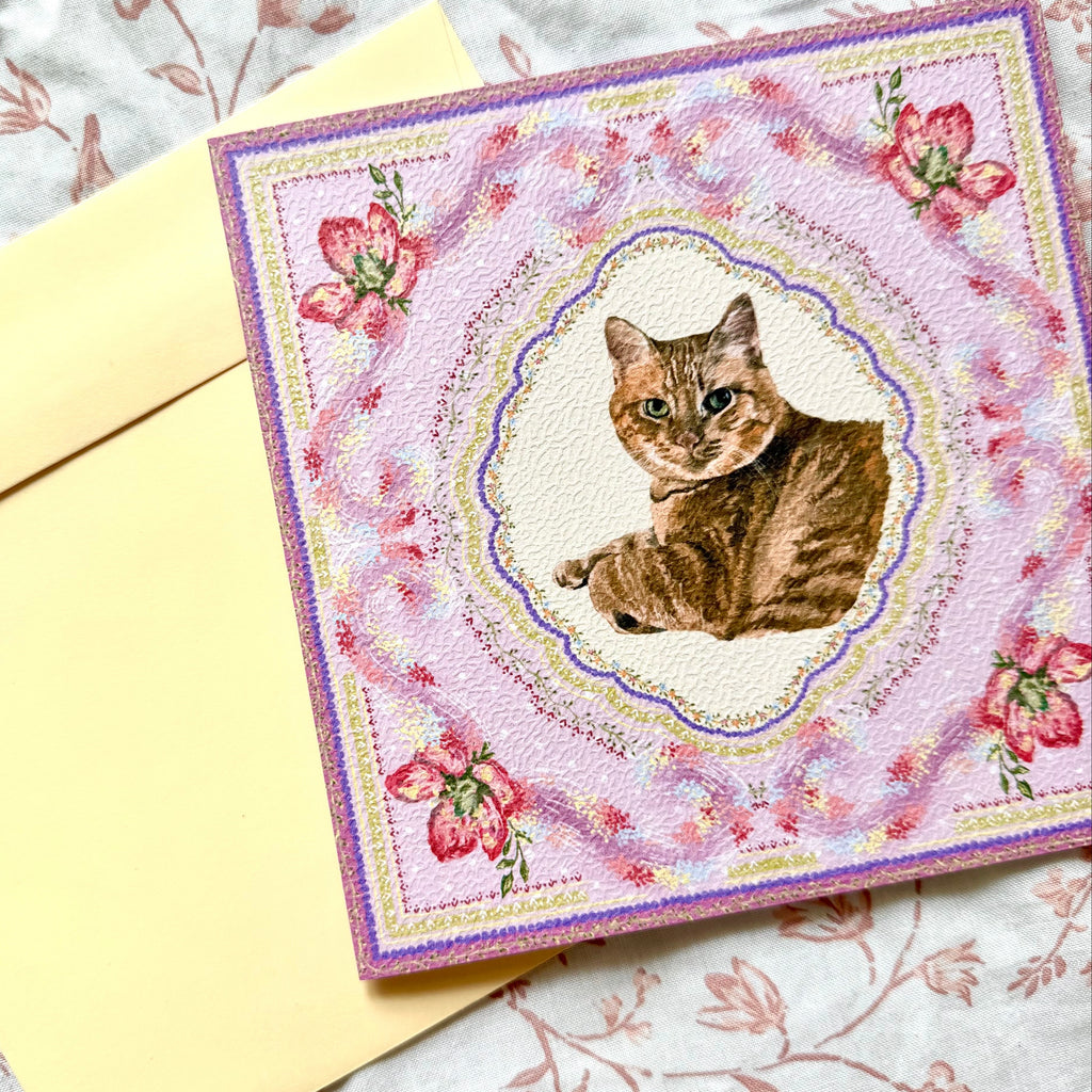 "Wisteria Petal Reverie" Ginger Domestic Shorthair Tabby Greeting Card