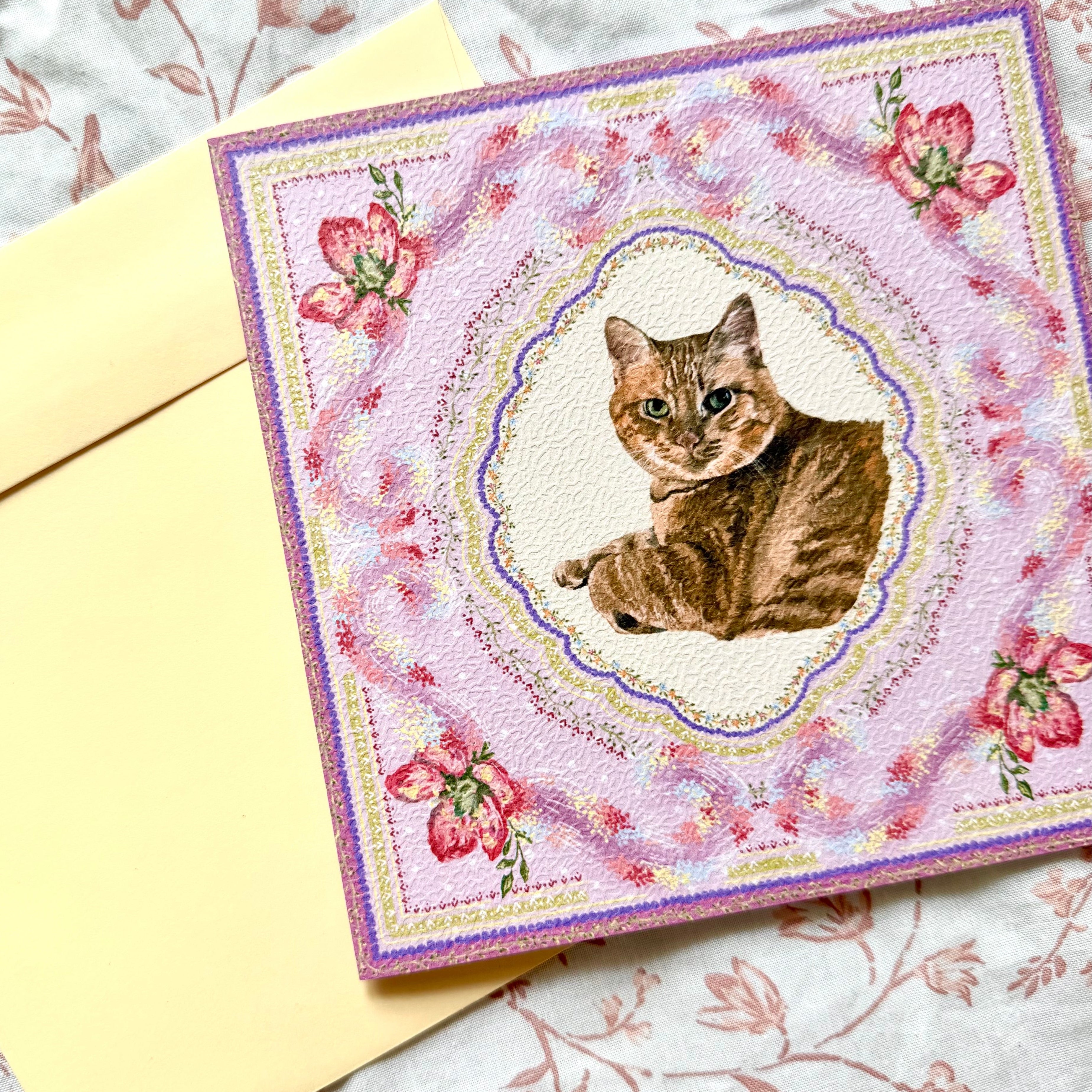"Wisteria Petal Reverie" Ginger Domestic Shorthair Tabby Greeting Card