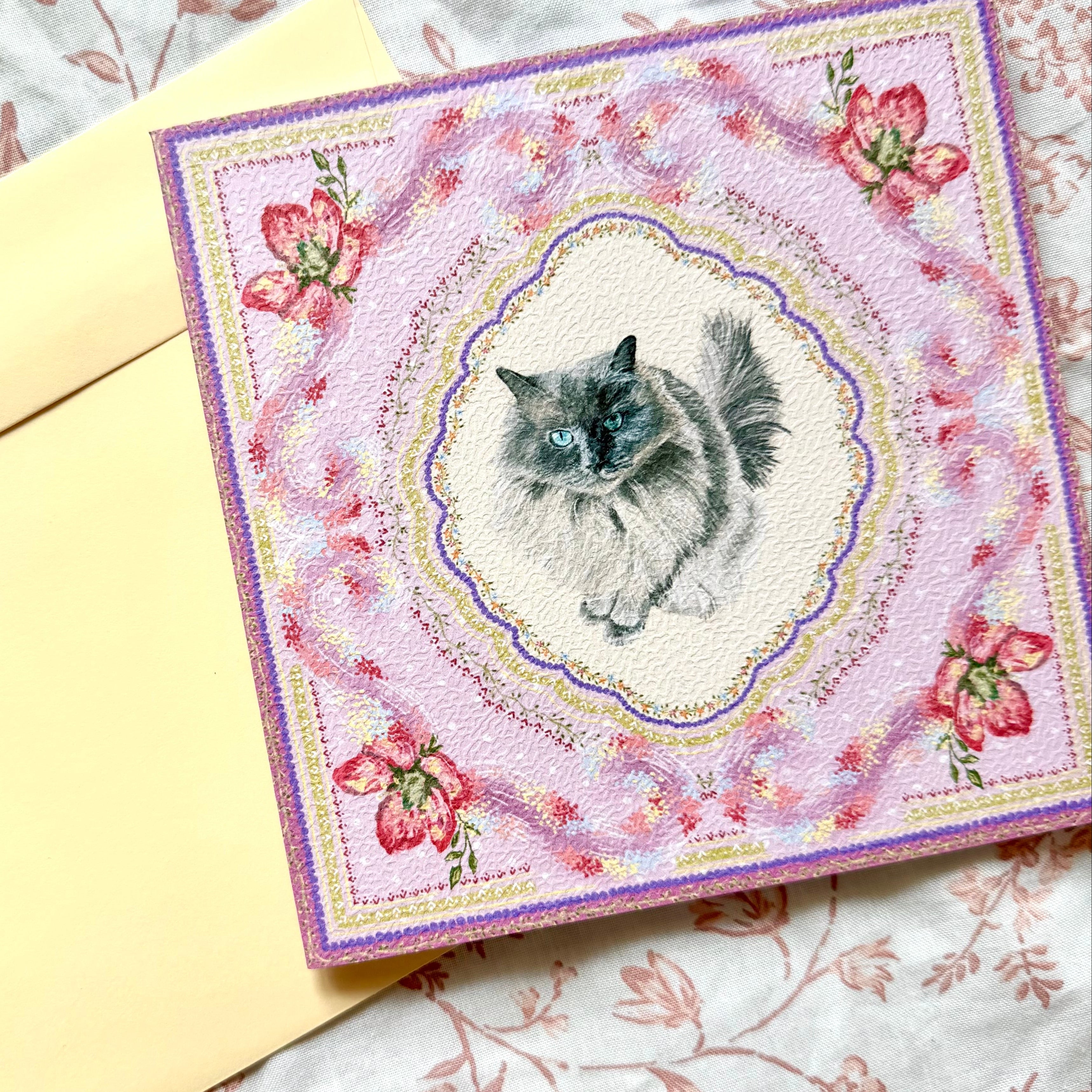 "Wisteria Petal Reverie" Blue Point Ragdoll Greeting Card