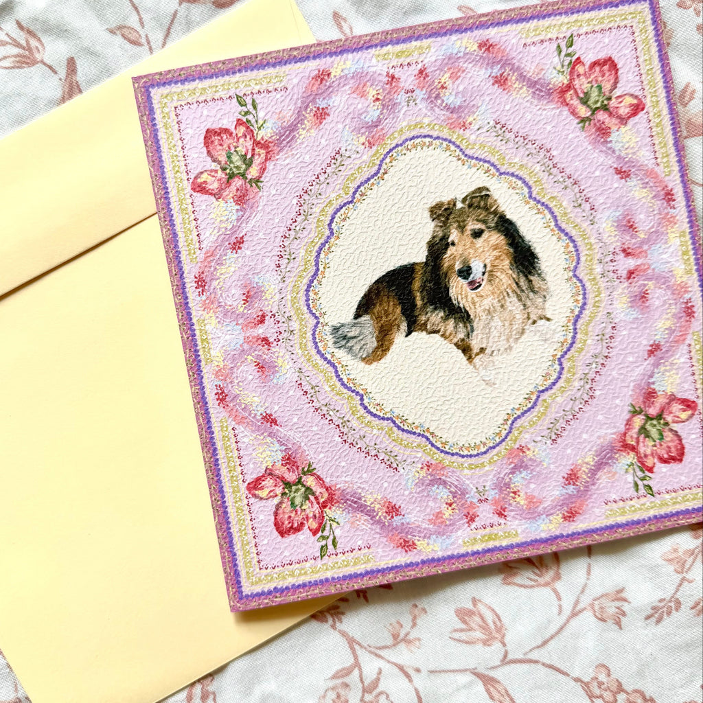 "Wisteria Petal Reverie" Sable & White Rough Collie Greeting Card