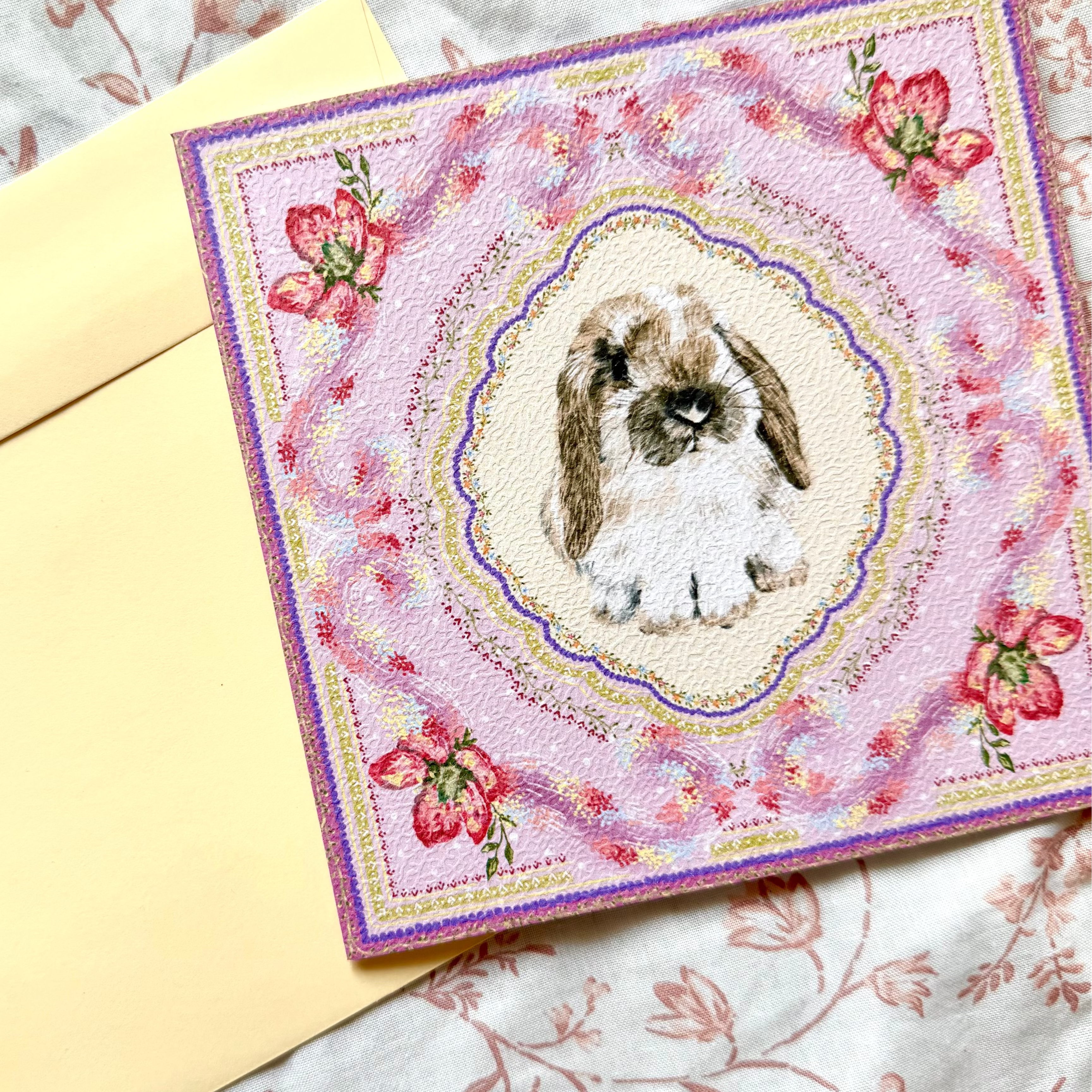 "Wisteria Petal Reverie" Broken Fawn Holland Lop Greeting Card