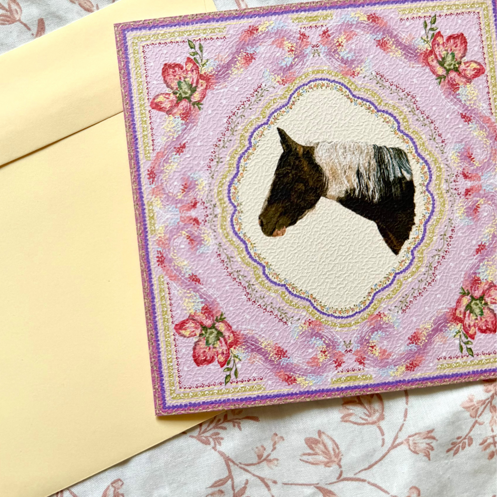 "Wisteria Petal Reverie" Bay Gypsy Cob Greeting Card