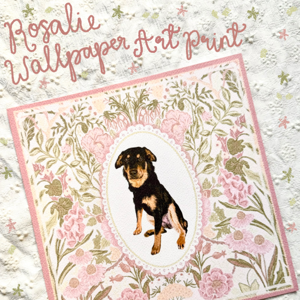 "Rosalie Wallpaper" Black & Tan Rottweiler Mix Art Print