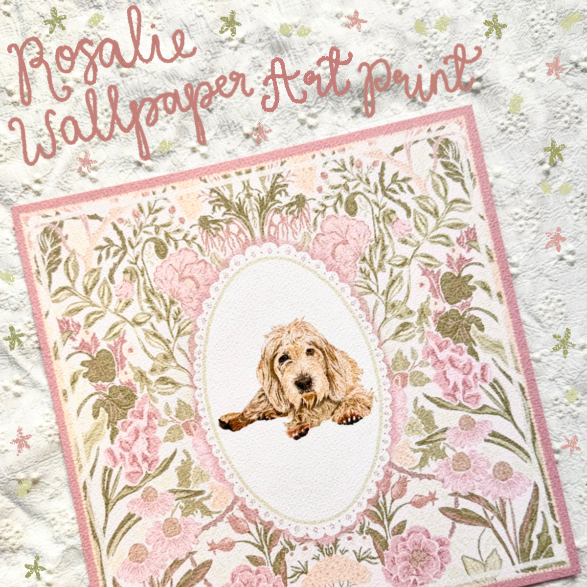 "Rosalie Wallpaper" Cream & White Petite Basset Griffon Vendéen Art Print