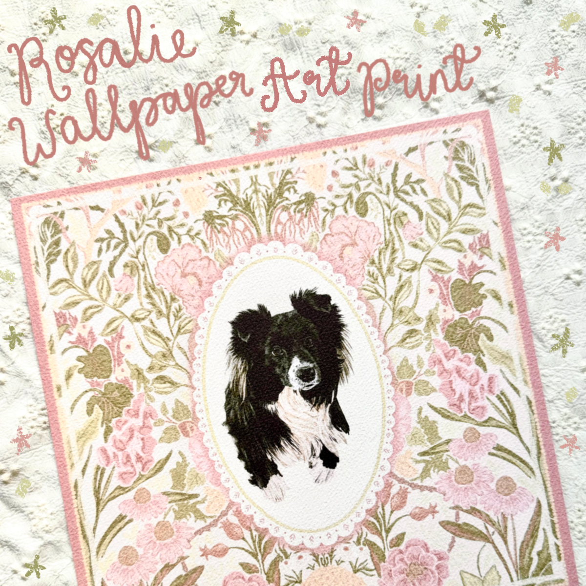 "Rosalie Wallpaper" Black & White Border Collie Art Print