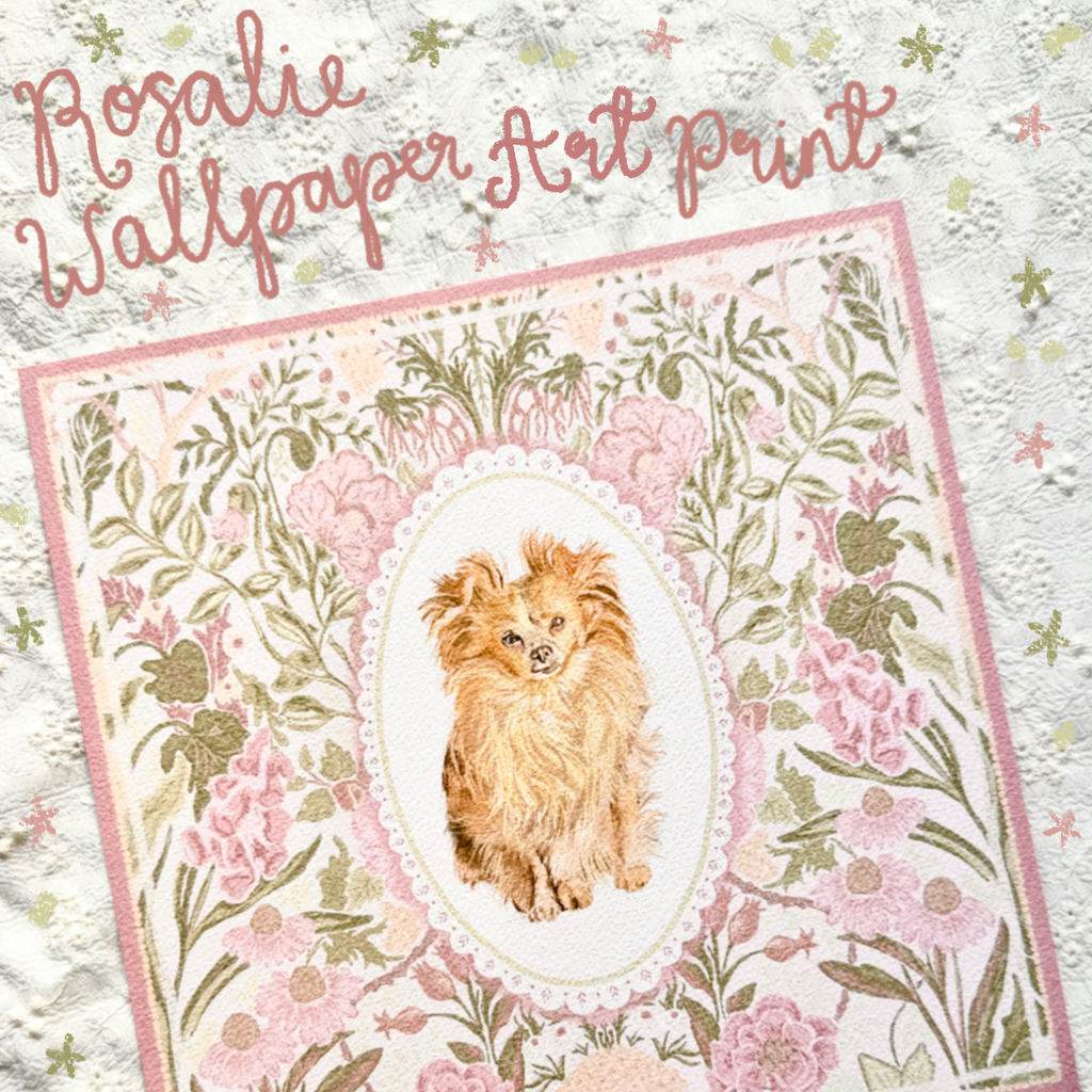 "Rosalie Wallpaper" Cream Long-Haired Chihuahua Art Print