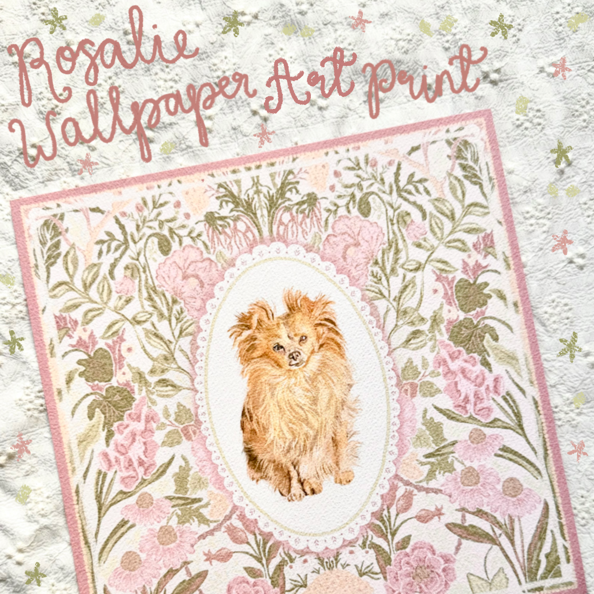 "Rosalie Wallpaper" Cream Long-Haired Chihuahua Art Print
