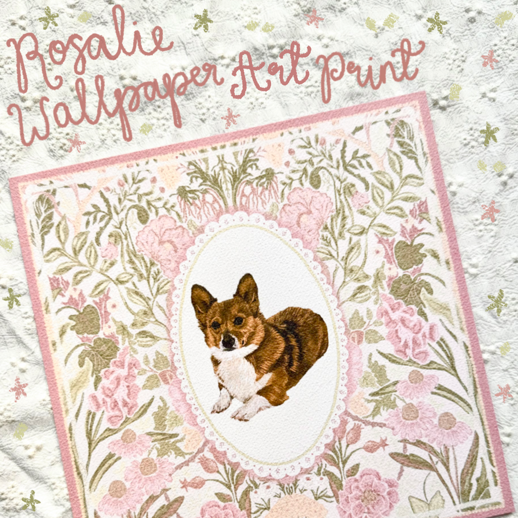 "Rosalie Wallpaper" Red & White Pembroke Welsh Corgi Art Print