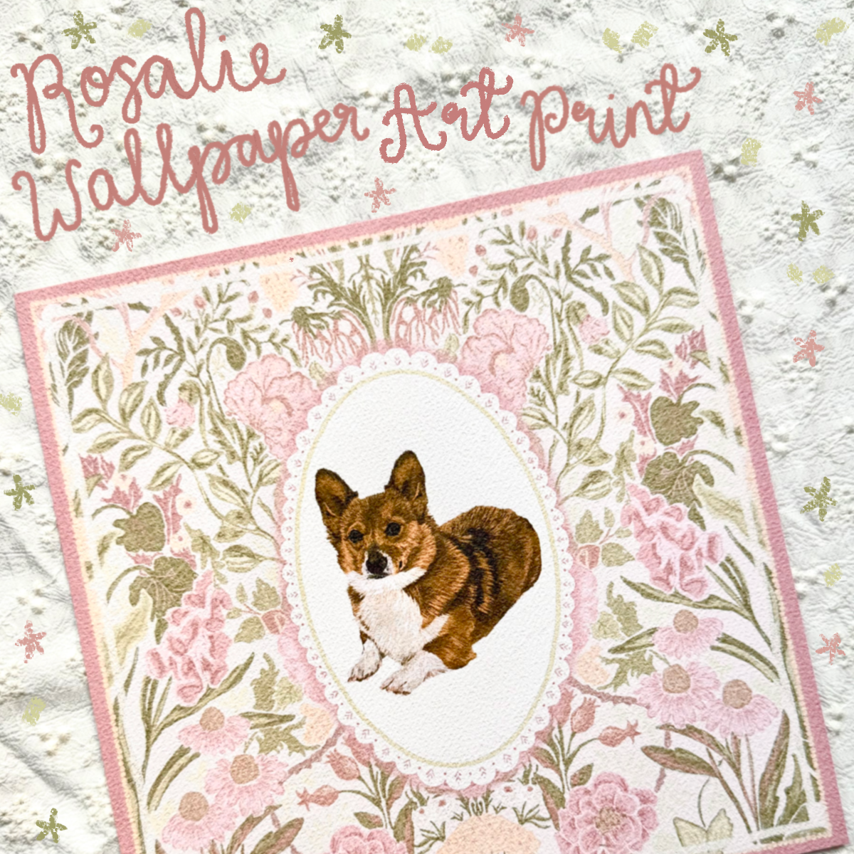 "Rosalie Wallpaper" Red & White Pembroke Welsh Corgi Art Print