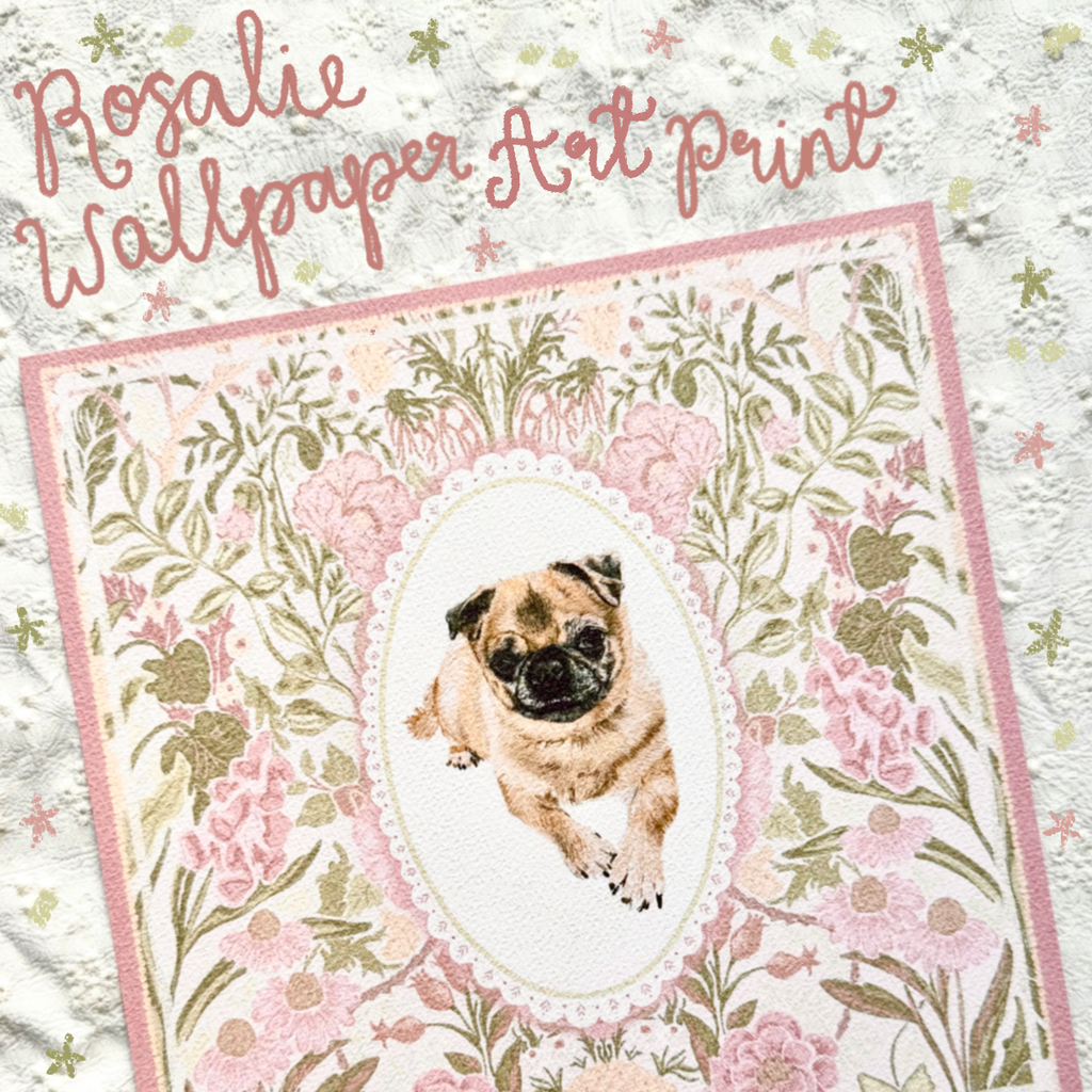 "Rosale Wallpaper" Fawn Pug Art Print