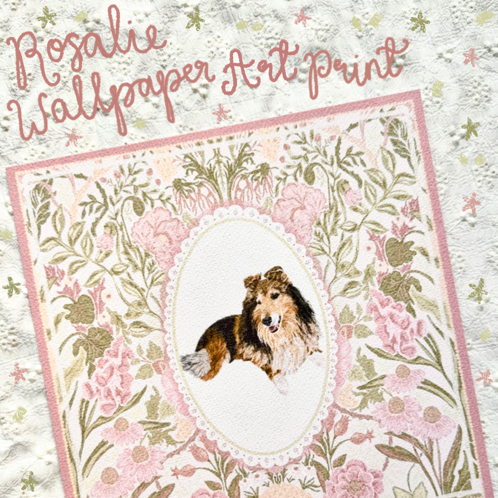 "Rosalie Wallpaper" Sable & White Rough Collie Art Print