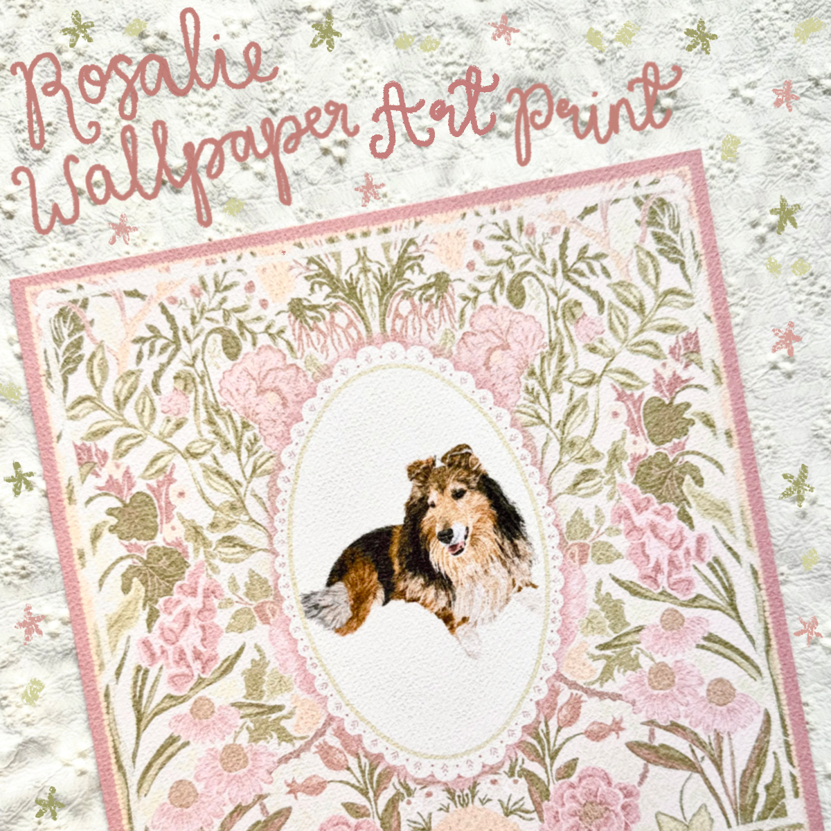 "Rosalie Wallpaper" Sable & White Rough Collie Art Print
