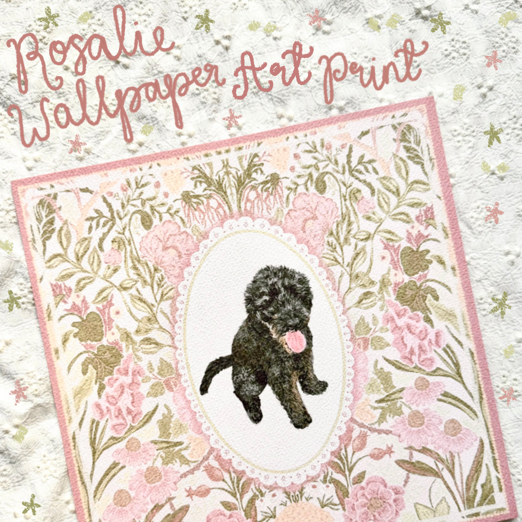 "Rosalie Wallpaper" Black Labradoodle Art Print