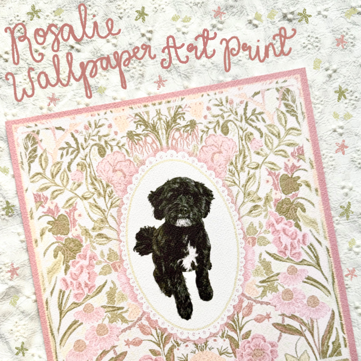 "Rosalie Wallpaper" Black & White Shih-Poo (Shih Tzu x Poodle) Art Print