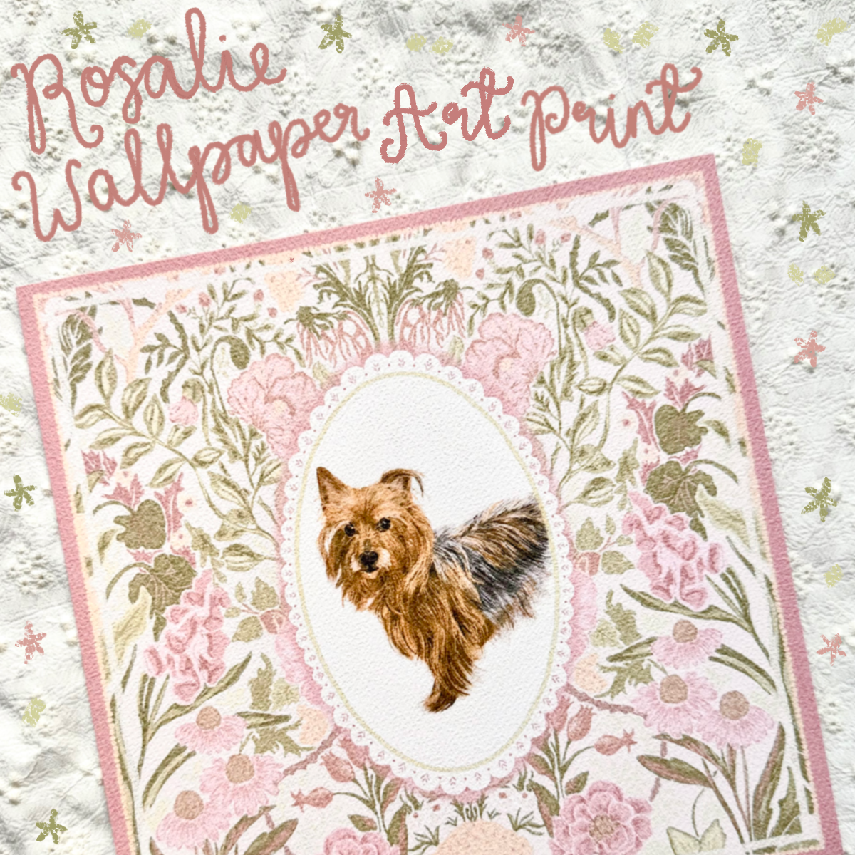 "Rosalie Wallpaper" Blue & Tan Yorkshire Terrier Art Print