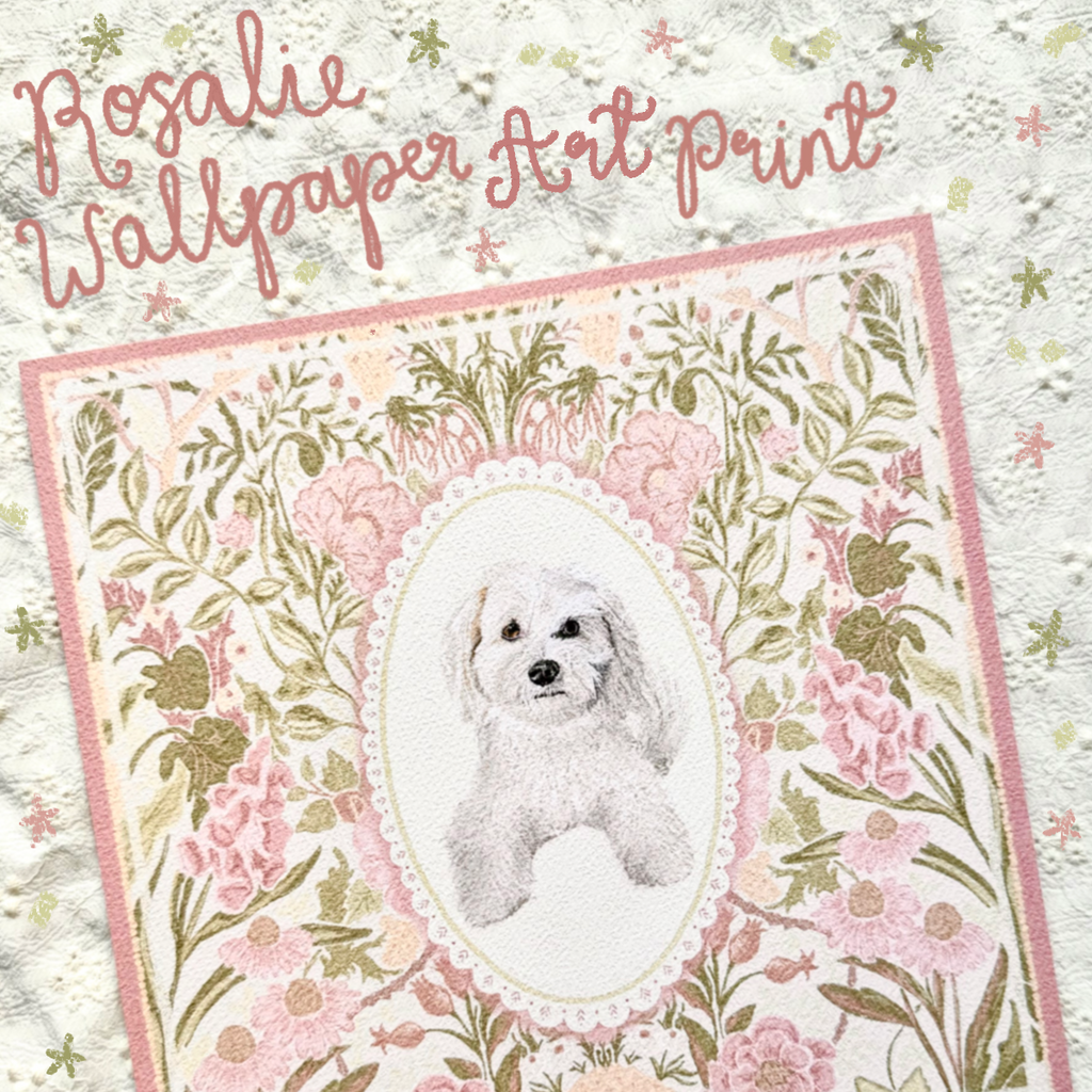 "Rosalie Wallpaper" Cream Maltipoo (Maltese x Poodle Mix) Art Print