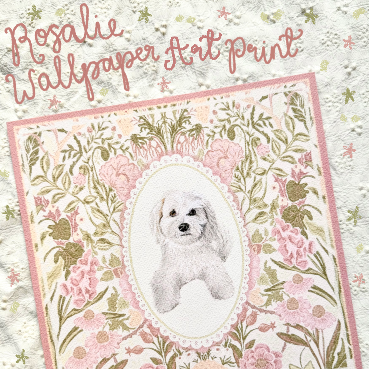 "Rosalie Wallpaper" Cream Maltipoo (Maltese x Poodle Mix) Art Print