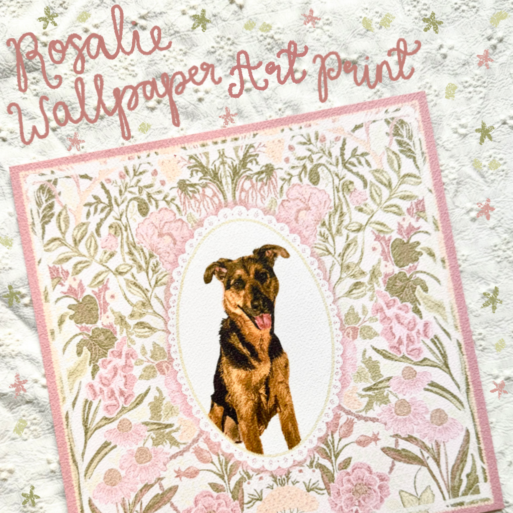 "Rosalie Wallpaper" Black & Tan German Shepherd Mix Art Print