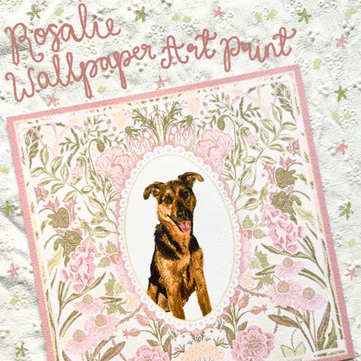 "Rosalie Wallpaper" Black & Tan German Shepherd Mix Art Print