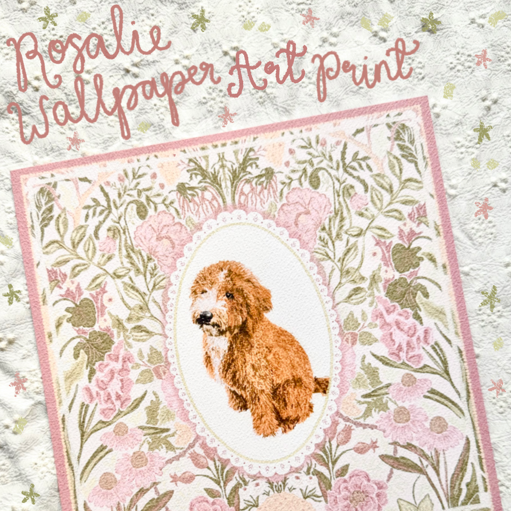 "Rosalie Wallpaper" Apricot & White Goldendoodle Art Print
