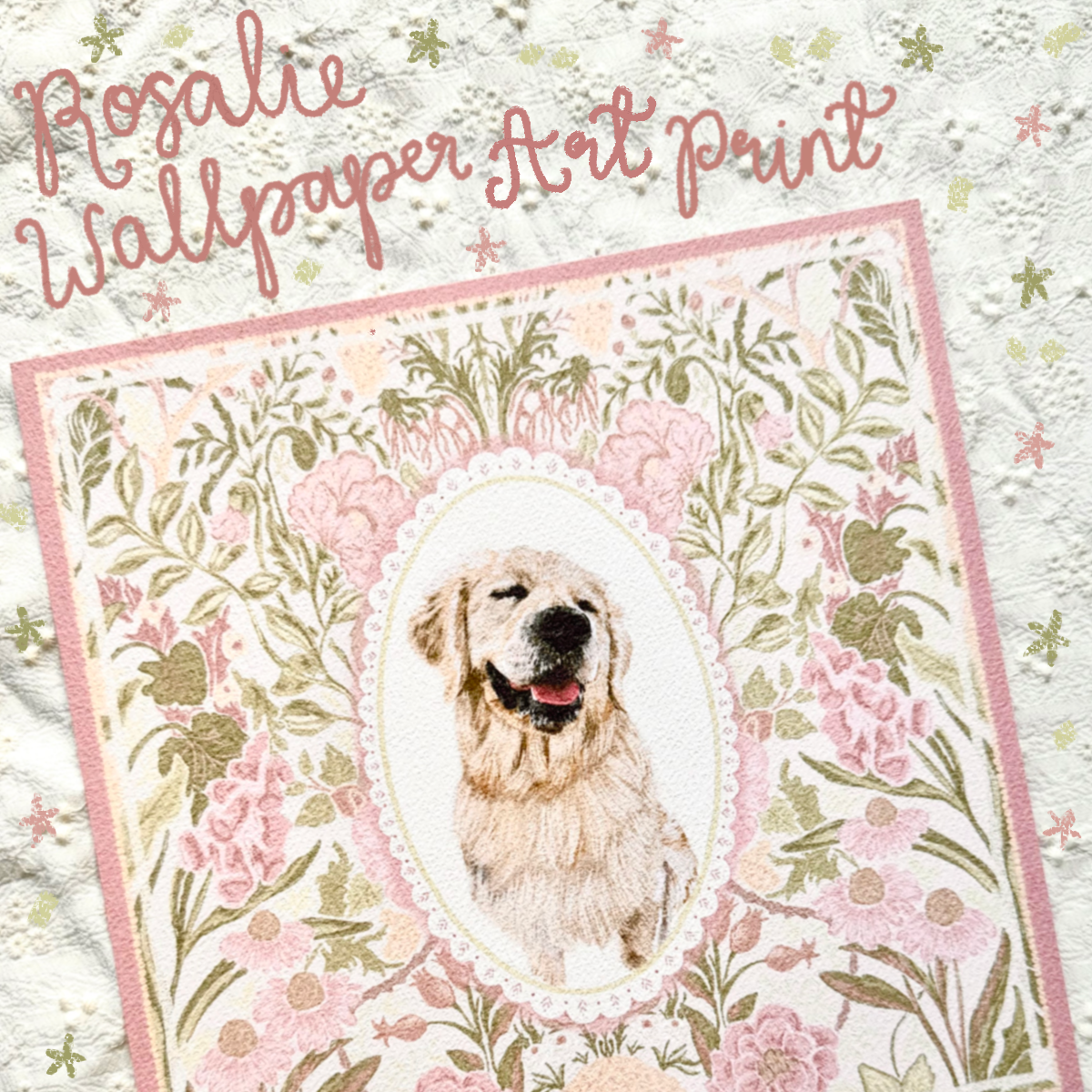 "Rosalie Wallpaper" English Cream Golden Retriever Art Print